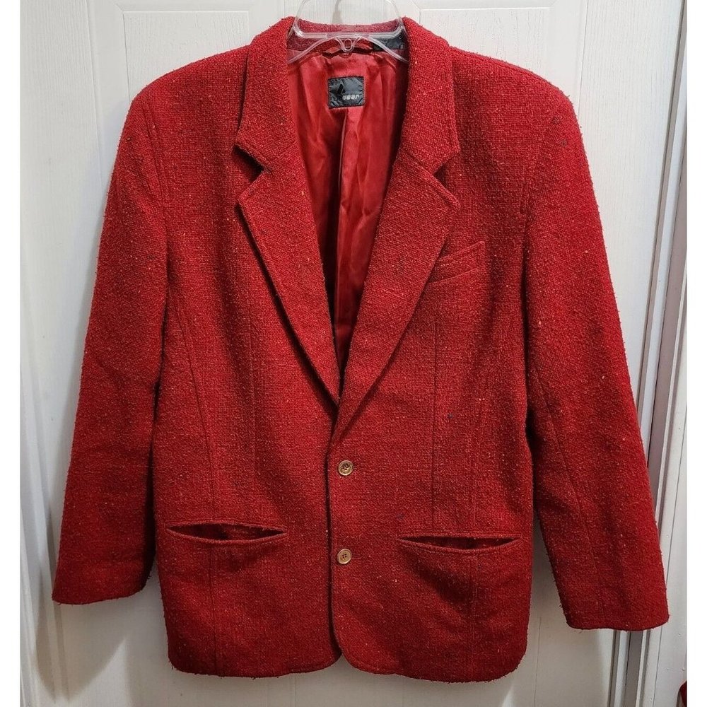 Vintage LIZWEAR Women's Lined Blazer Jacket Red Wool Blend‎ Tweed Size 10